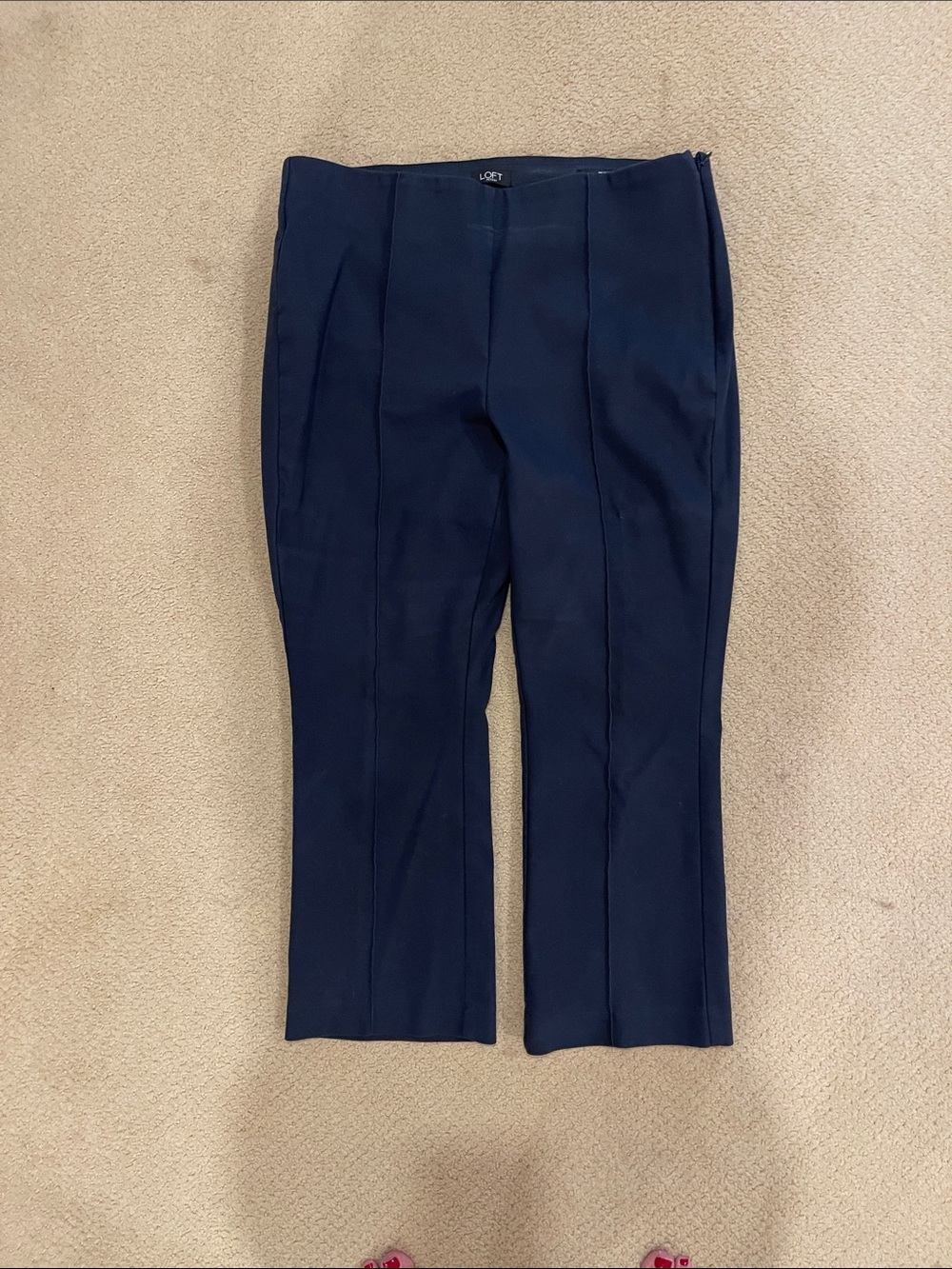 LOFT Navy Cropped Straight Front-Pleat Pants